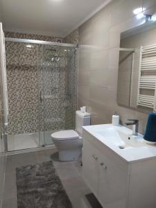 蓬德利马Casa Borlido的浴室配有卫生间、淋浴和盥洗盆。