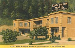 温泉城The Happy Hollow的一张酒店明信片,有一个快乐的空心汽车旅馆