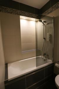 尼萨弗莱德莱克酒店的浴室配有浴缸、淋浴和镜子