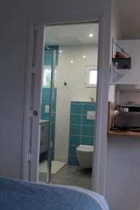 诺亚芒提亚Petit studio CYPRÈS du BOIS的一间带卫生间和水槽的小浴室