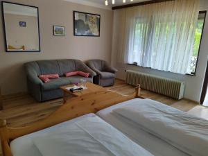 布莱特瑙Hotel Faller的客厅配有床和沙发