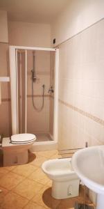 迪亚诺卡斯泰洛Villa Govi的带淋浴、卫生间和盥洗盆的浴室