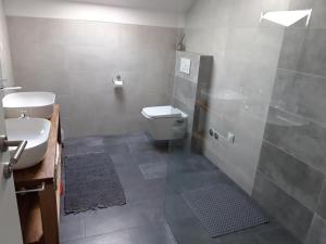 格雷巴蒂卡VILLA LAURA的浴室配有卫生间、盥洗盆和淋浴。