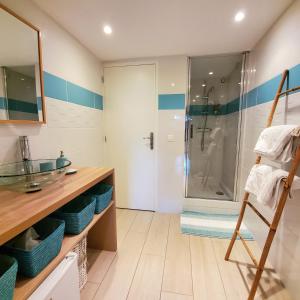勒博塞Le Nid Bleu的一间带水槽和淋浴的浴室