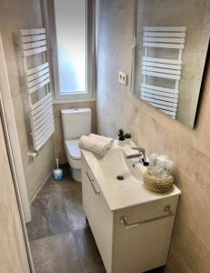 萨拉戈萨Apartamento Vive Zaragoza II的一间带水槽、卫生间和镜子的浴室