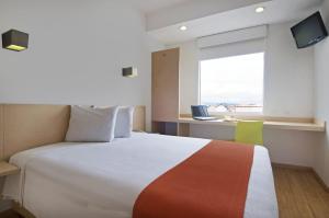 托卢卡托卢卡机场酒店的一间卧室设有一张大床和一个窗户。