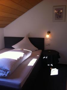 Kirchheim am Neckar乌尔曼斯霍夫旅馆的一间卧室配有一张灯光床