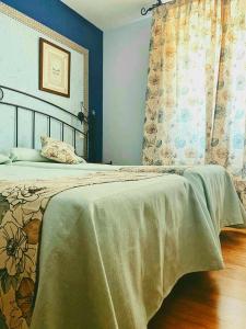 桑提亚纳德玛阿塔米拉卡米诺旅馆的一间卧室配有一张床铺,床上有毯子