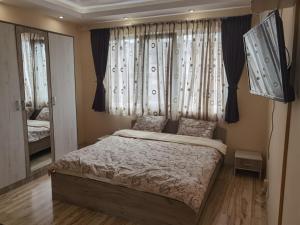 卡赞勒克Апартамент ДАНИ的卧室在窗户前配有一张床