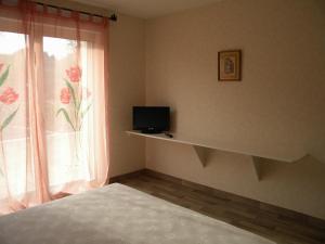 米济亚克彭穆尔客栈的一间卧室设有一张床和一个带电视的窗户。