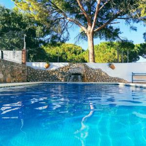 巴尔巴特芬卡埃尔阿布埃罗酒店的一座带石墙和树的游泳池