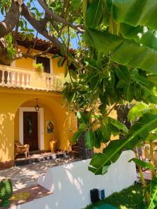 莫塔卡玛斯特拉Villa Le Gemelle Dell'Alcantara的前面有一棵树的黄色房子