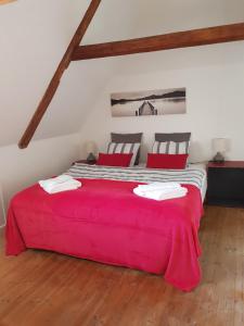 里伯HosHelle的红色毯子的客房内的两张床