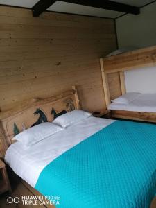 博尔沙Cabana Agroturistica Runc的木墙客房 - 带两张单人床
