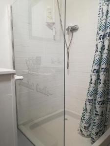 GlendreeDruid cottage的浴室里设有玻璃门淋浴
