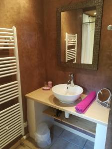 卡纳克Gite Kergroix en Carnac的一间带水槽和镜子的浴室