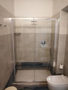 费拉约港Appartamenti Acquazzurra的浴室设有玻璃淋浴间和卫生间