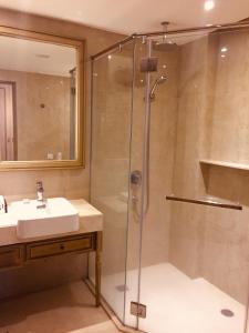 大雅台Twin Lakes Hotel的带淋浴和盥洗盆的浴室