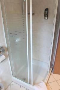 亨施泰特-乌尔茨堡Apartment Hotel的浴室里设有玻璃门淋浴