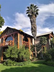 杰米斯顿Ikamu's lodge的前面有棕榈树的房子
