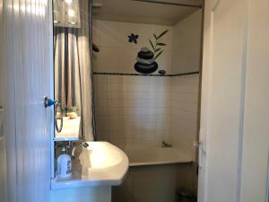 Toulon-sur-Arrouxappartement Saint-Antoine的浴室配有盥洗盆、卫生间和浴缸。