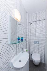 伊斯坦布尔Blue Apartments的白色的浴室设有水槽和卫生间。
