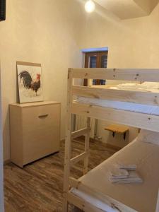 巴韦诺Locanda Il Gallo的卧室配有带公鸡的双层床,墙上挂有公鸡。