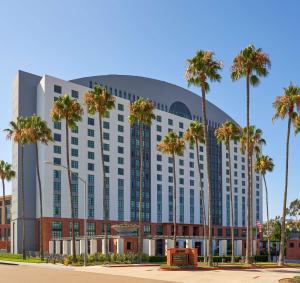 圣地亚哥阿文蒂诺凯悦拉霍亚酒店的一座棕榈树环绕的大建筑