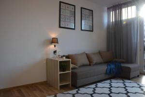 华沙OhMyHome - Park Mirowski Apartment的客厅配有沙发和桌子