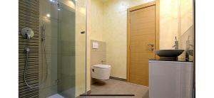 维也纳Schönbrunn Luxury Apartment的带淋浴、盥洗盆和卫生间的浴室