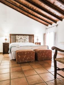 Caudete de las FuentesHotel rural Entreviñas的一间卧室配有一张带两张矮床的卧室