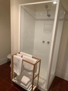 斯坦利教堂街别墅公寓的带淋浴的浴室,配有架子上的毛巾