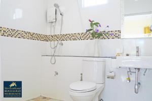 迈考海滩迈考度假屋的白色的浴室设有卫生间和水槽。