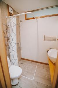 瓦尔米耶拉City center Appartment的带淋浴、卫生间和盥洗盆的浴室