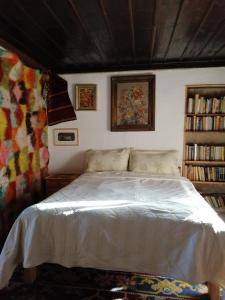 泽拉夫纳Къщата на художника的卧室配有白色的床和书架