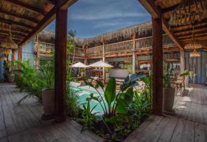图卢姆Meteora Stay & Coffeehouse Tulum的一个带游泳池和植物的户外庭院