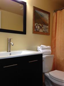 帕诺滩分时冲浪者度假酒店的一间带水槽、卫生间和镜子的浴室
