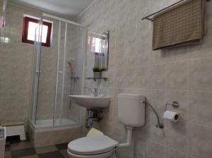 SzentgálRP FitLife Stúdió és Vendégház的浴室配有卫生间、盥洗盆和淋浴。