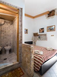蒂沃利Alla Sibilla的配有床、淋浴和盥洗盆的浴室
