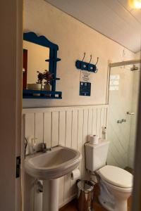 卡皮托利乌Pousada Lagoa Azul Marina的一间带水槽、卫生间和镜子的浴室