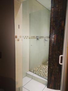 纳布姆斯普雷特AAA Rose Garden Guesthouse的浴室里设有玻璃门淋浴