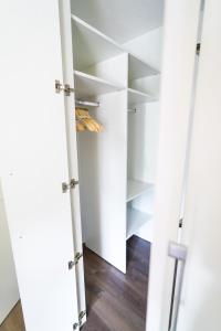 特尔乔夫Luxury Mountain View Apartment的衣柜设有白色门和木地板