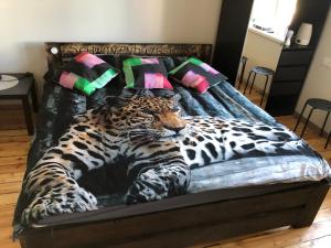 古尔贝内Schwanenburg rest的卧室里一张豹纹床