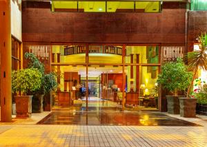 科皮亚波夏加尔酒店的建筑的大堂,走廊上植有植物