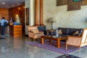 科皮亚波夏加尔酒店的客厅配有沙发、椅子和桌子