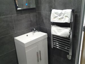 DowlaisLady Charlotte Guest rooms triple rooms的浴室配有盥洗盆、镜子和毛巾