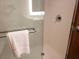 文特沃思港Holiday Inn Express & Suites - Savannah N - Port Wentworth, an IHG Hotel的带淋浴和白色毛巾的浴室