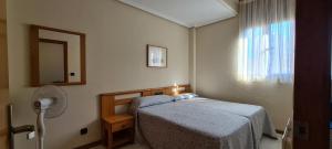 拉雷多拉雷多普拉亚公寓式酒店的一间卧室配有一张床、镜子和窗户