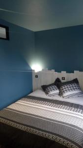 沙托鲁Au numéro 2 Le Zen的蓝色客房,配有带两个枕头的床