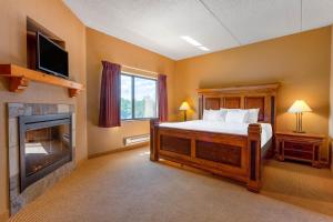威斯康星戴尔Chula Vista Resort, Trademark Collection by Wyndham的一间卧室配有一张床和一个壁炉